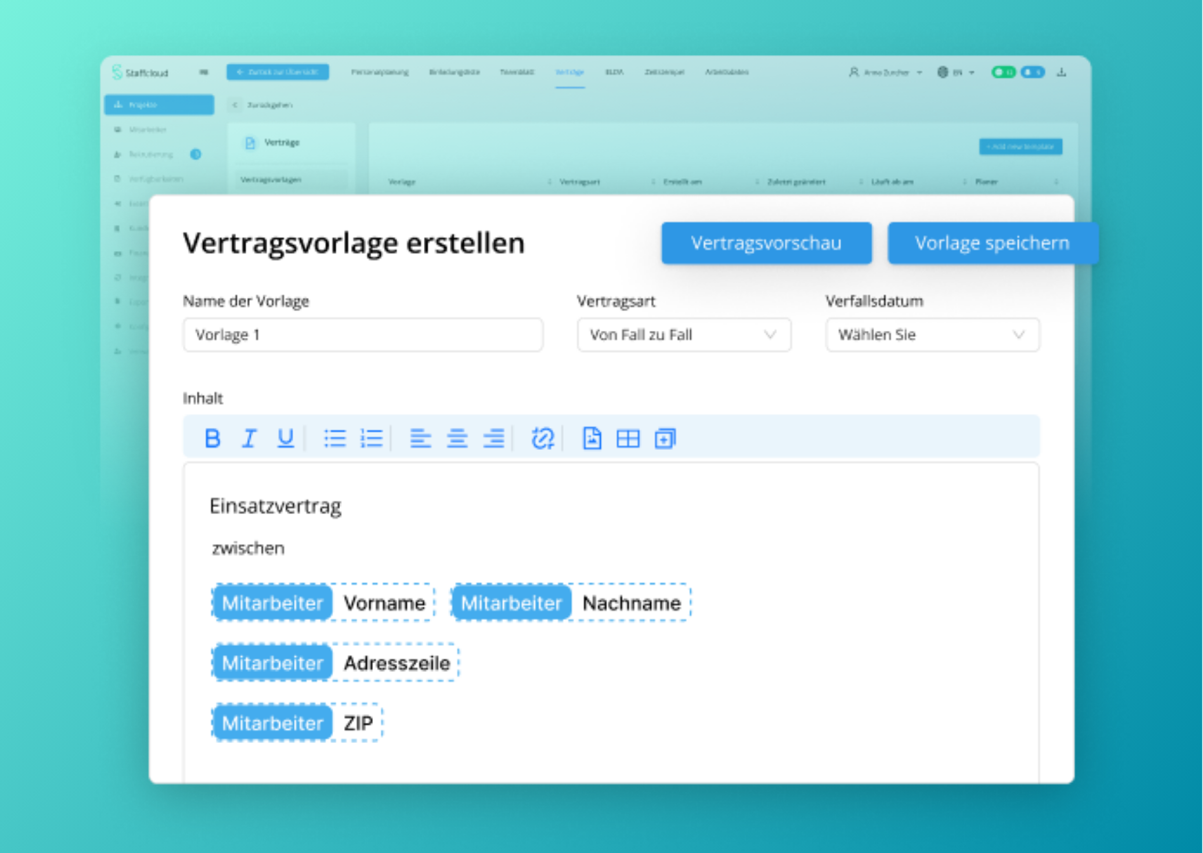 Vertragsvorlage in Staffcloud